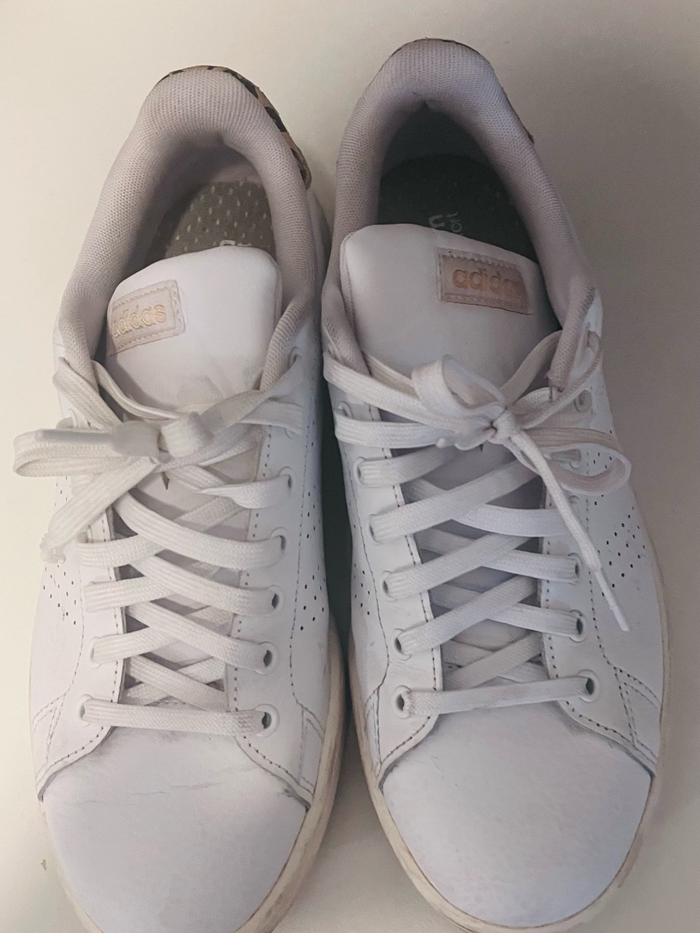 adidas White Leather Women's Low-Top Sneakers with Subtle Gold Logo
